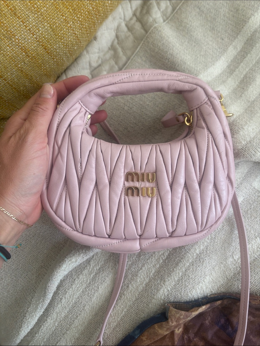Miu Miu Quilted Pale Pink Leather Mini Shoulder Bag